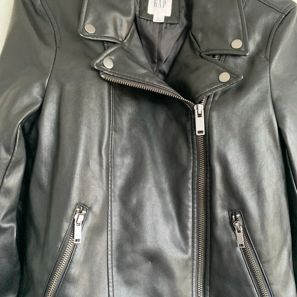 Gap Vegan Leather Motorcycle Black Jacket Women’s Size Small - Picture 9 of 12